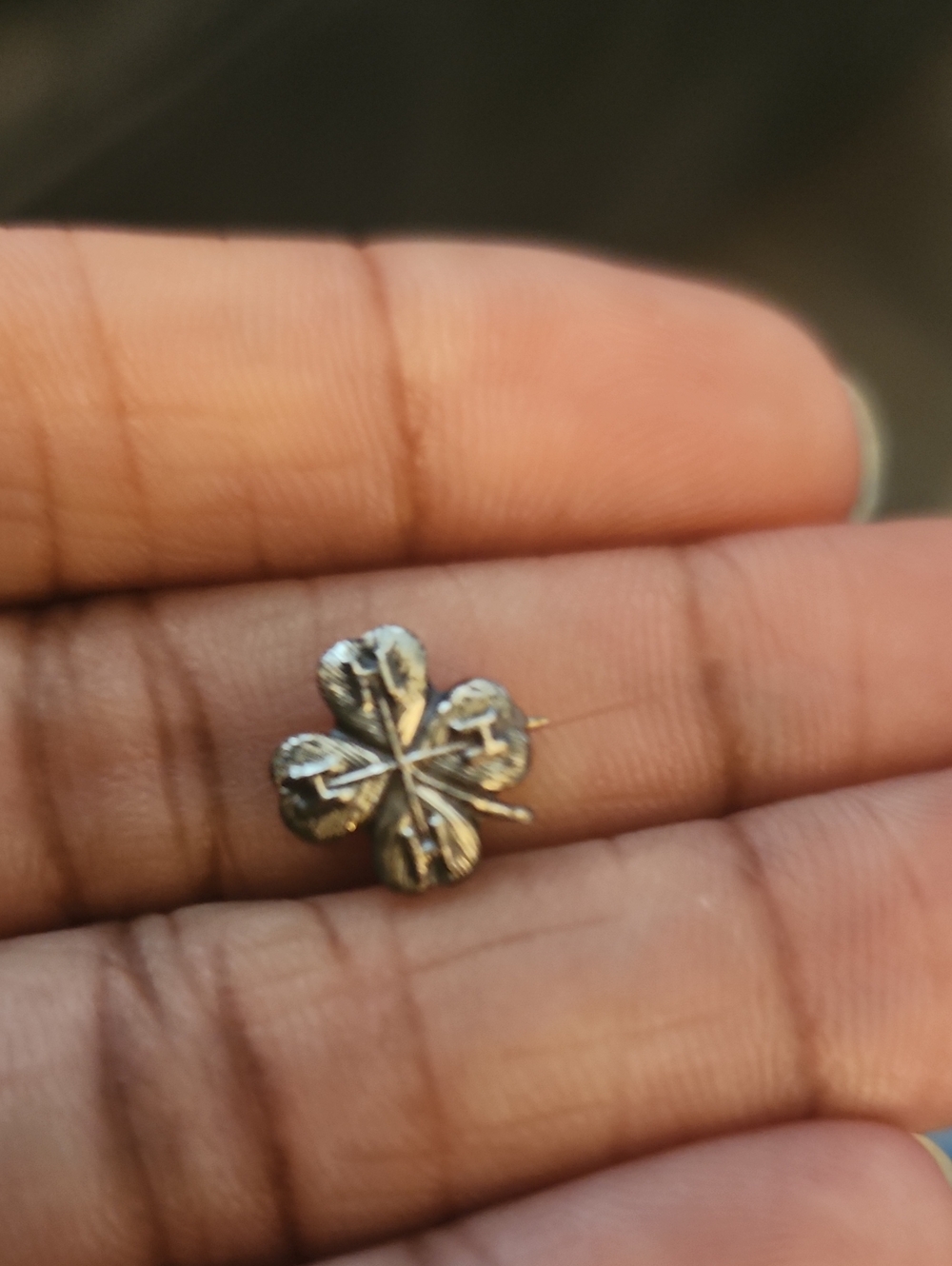 Vintage 4H 4 Leaf Clover Sterling Silver Pinback Agriculture Award Button Badge